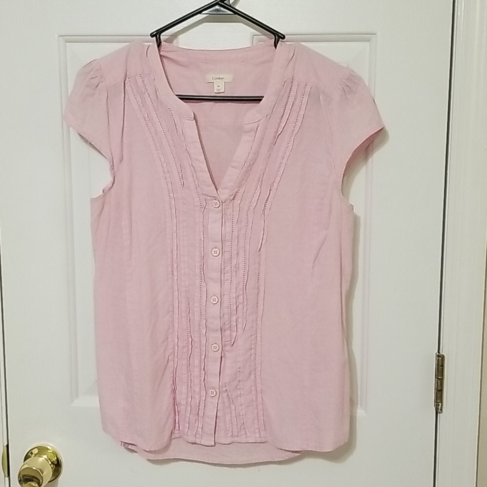 Caslon Ruffle Front Cap Sleeve Shirt